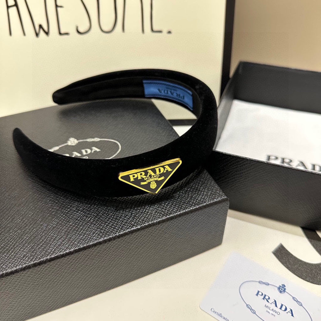 PRADA THICK HEADBAND IN BLACK VELVET 299364