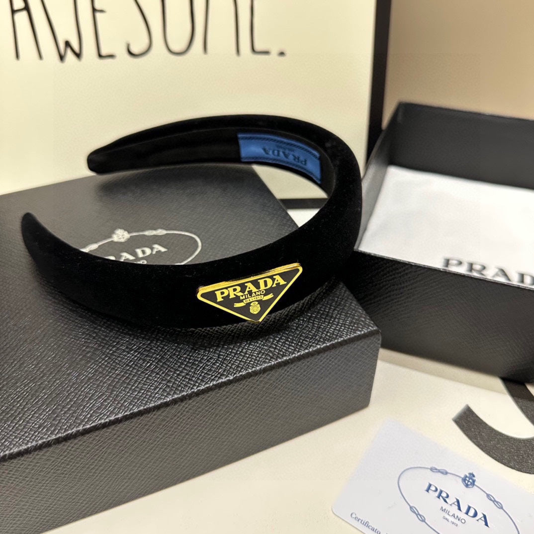 PRADA THICK HEADBAND IN BLACK VELVET 299364