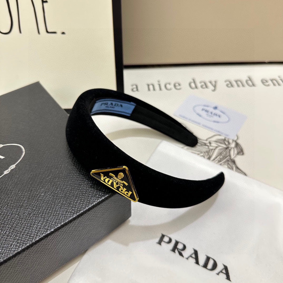 PRADA THICK HEADBAND IN BLACK VELVET 299364