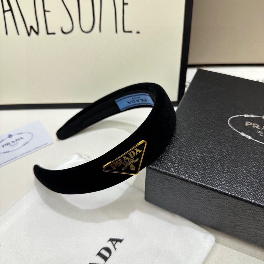 PRADA THICK HEADBAND IN BLACK VELVET 299364