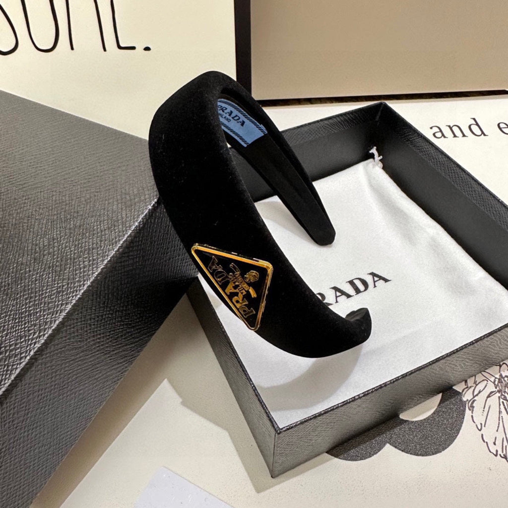 PRADA THICK HEADBAND IN BLACK VELVET 299364