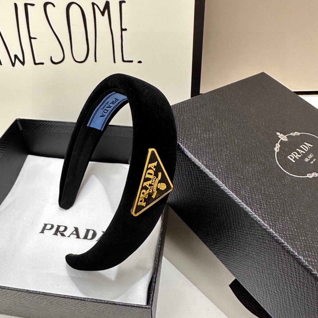 PRADA THICK HEADBAND IN BLACK VELVET 299364