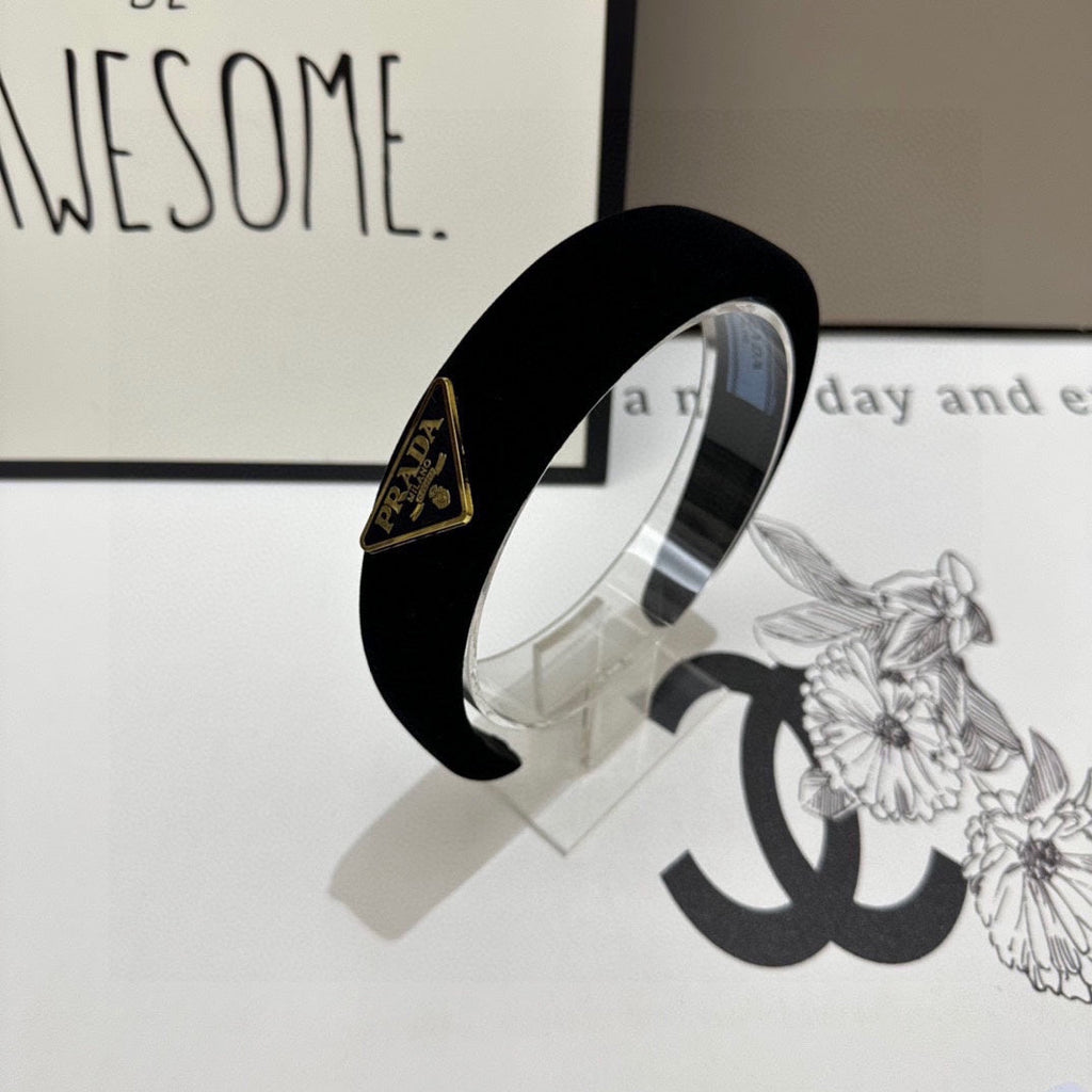 PRADA THICK HEADBAND IN BLACK VELVET 299364