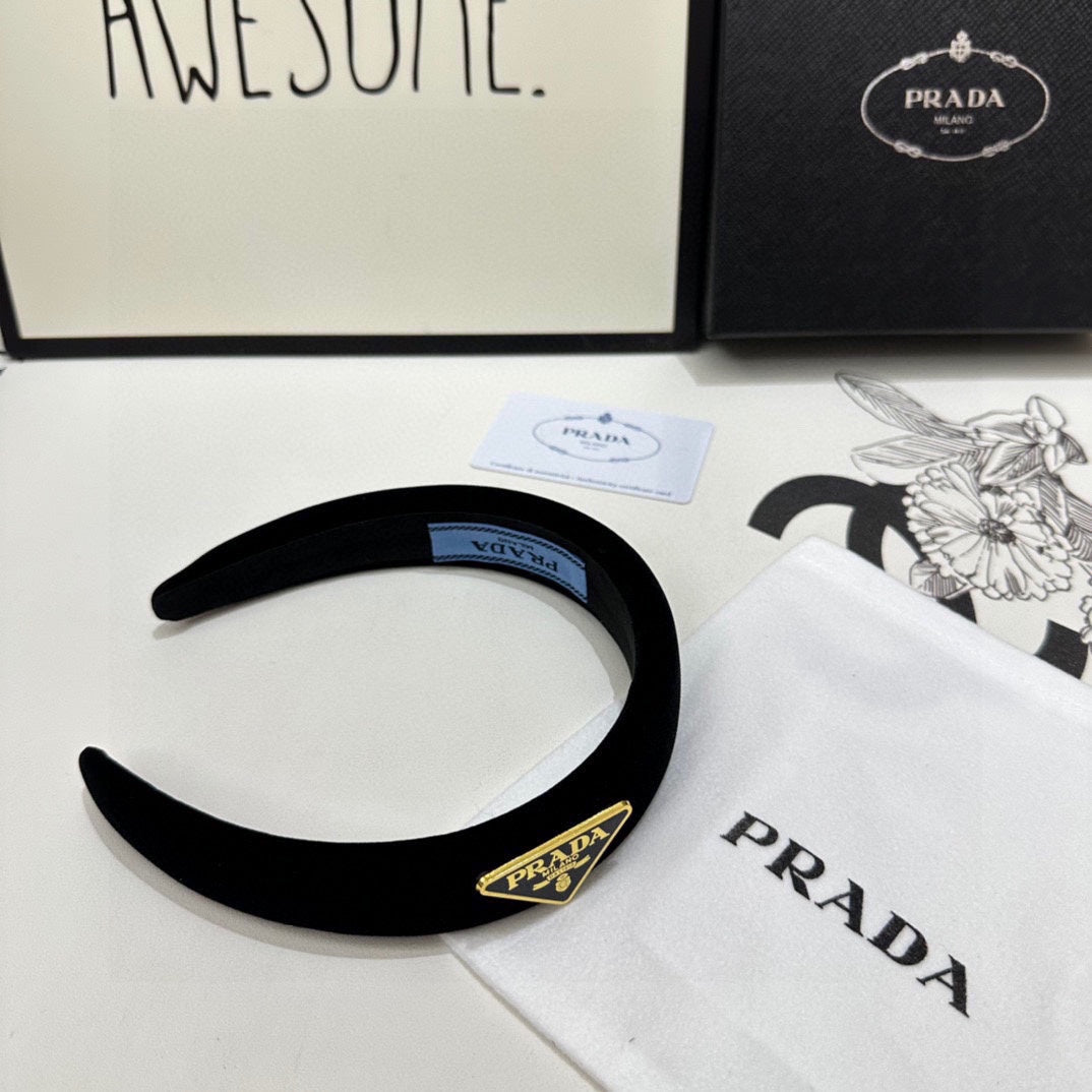 PRADA THICK HEADBAND IN BLACK VELVET 299364
