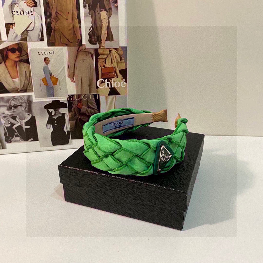 PRADA GREEN FABRIC BRAIDED HAIRBAND 344761