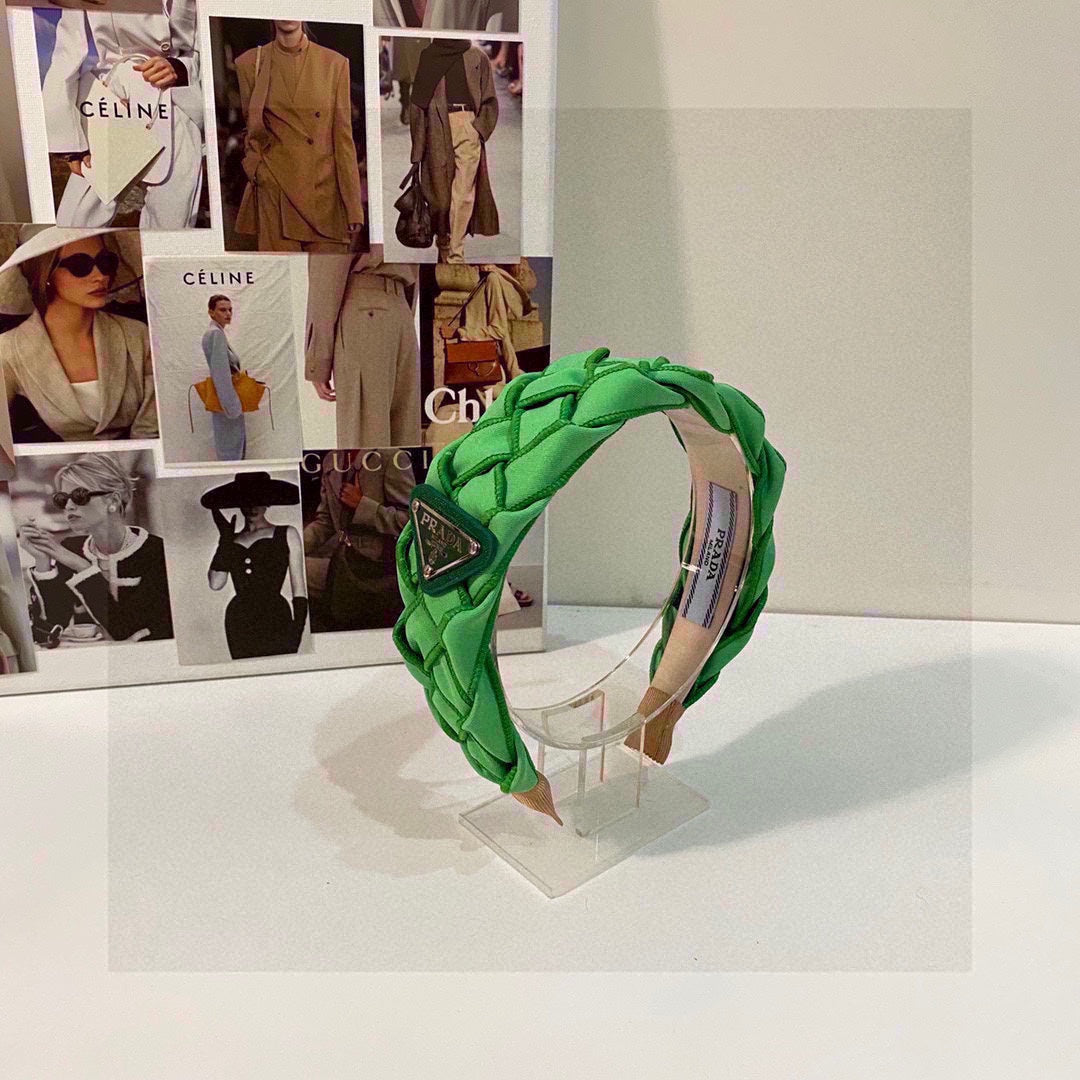 PRADA GREEN FABRIC BRAIDED HAIRBAND 344761