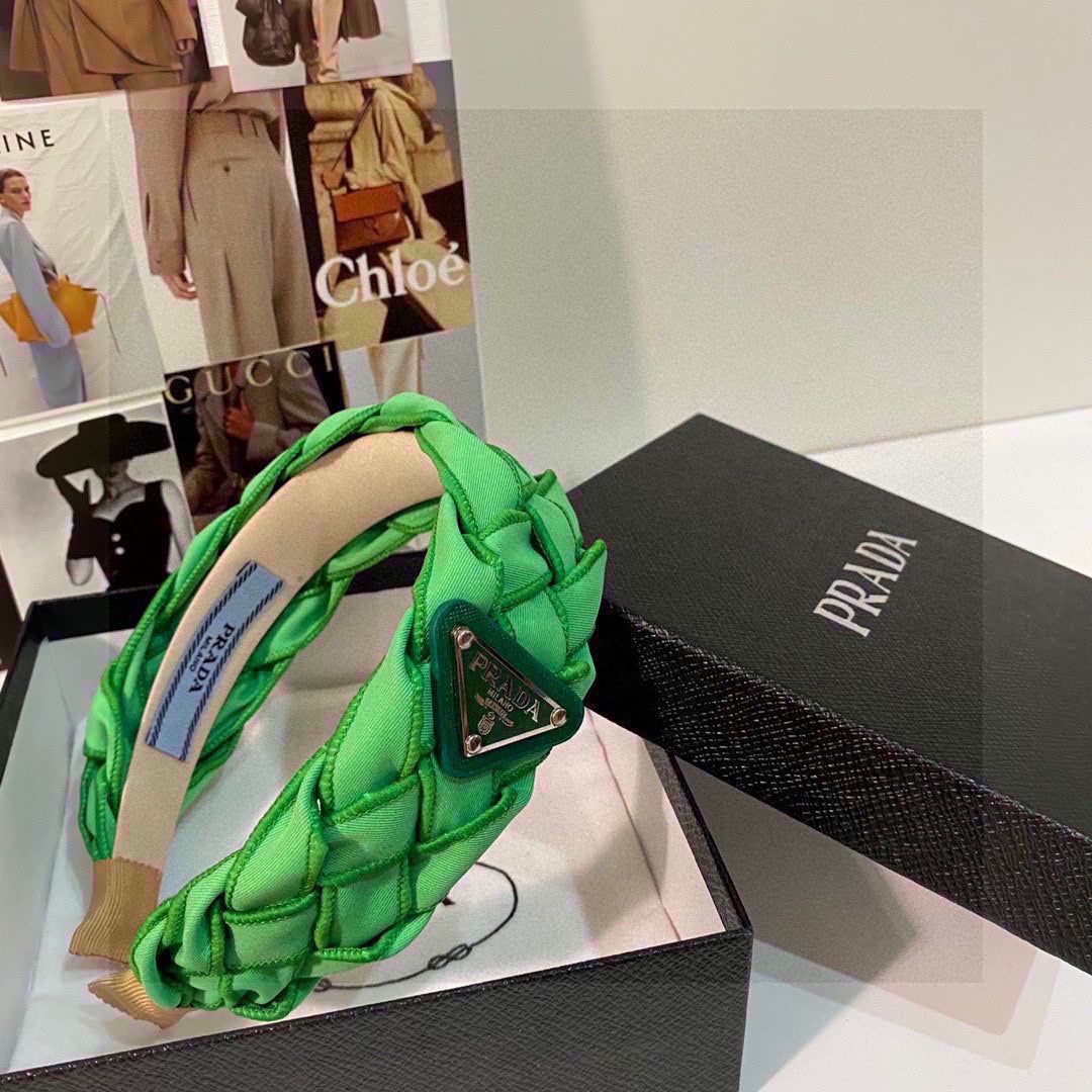 PRADA GREEN FABRIC BRAIDED HAIRBAND 344761