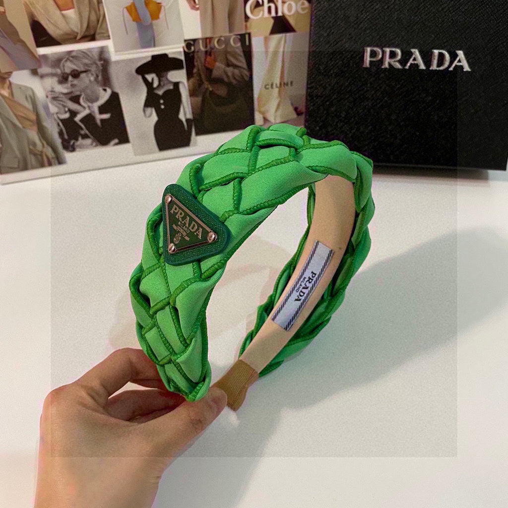 PRADA GREEN FABRIC BRAIDED HAIRBAND 344761