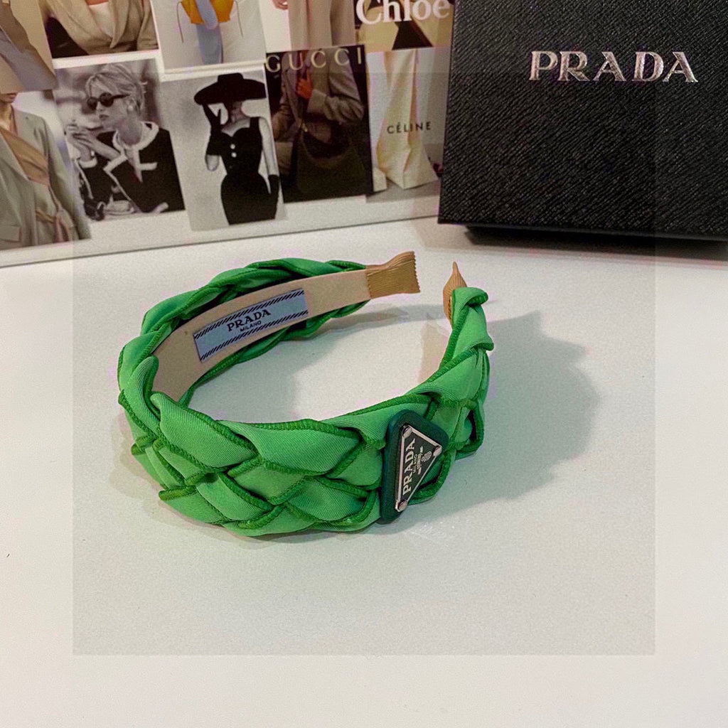 PRADA GREEN FABRIC BRAIDED HAIRBAND 344761