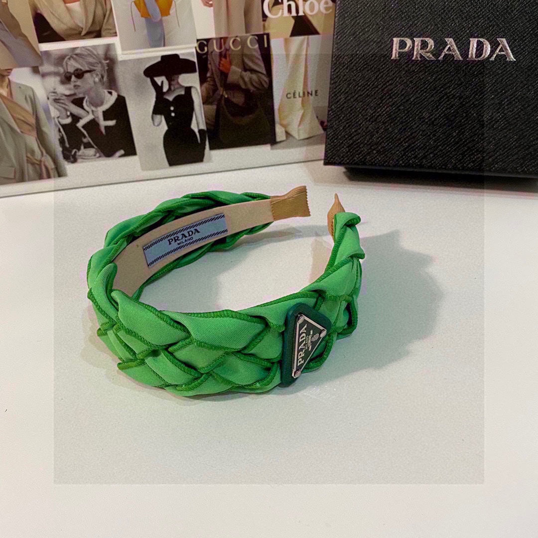 PRADA GREEN FABRIC BRAIDED HAIRBAND 344761