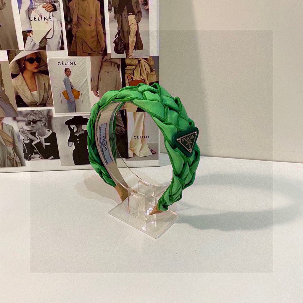 PRADA GREEN FABRIC BRAIDED HAIRBAND 344761