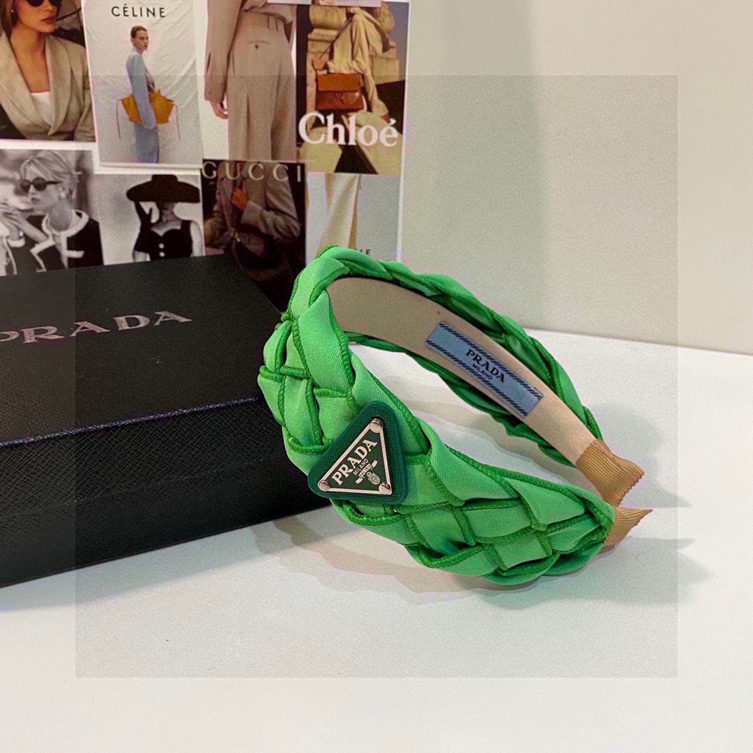 PRADA GREEN FABRIC BRAIDED HAIRBAND 344761