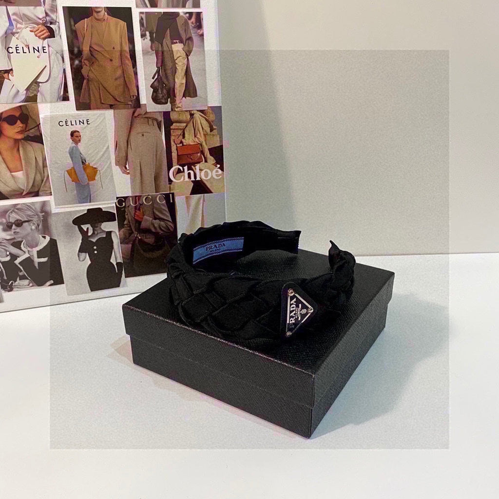 PRADA BLACK FABRIC BRAIDED HAIRBAND 344762