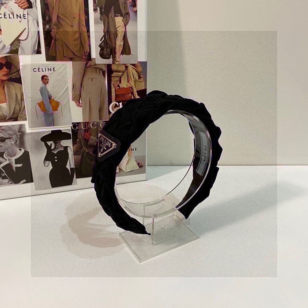 PRADA BLACK FABRIC BRAIDED HAIRBAND 344762