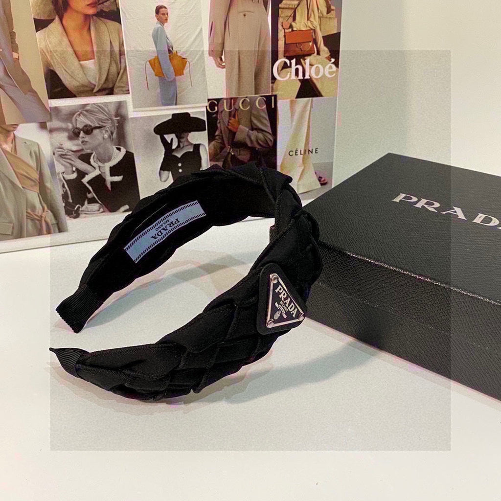 PRADA BLACK FABRIC BRAIDED HAIRBAND 344762