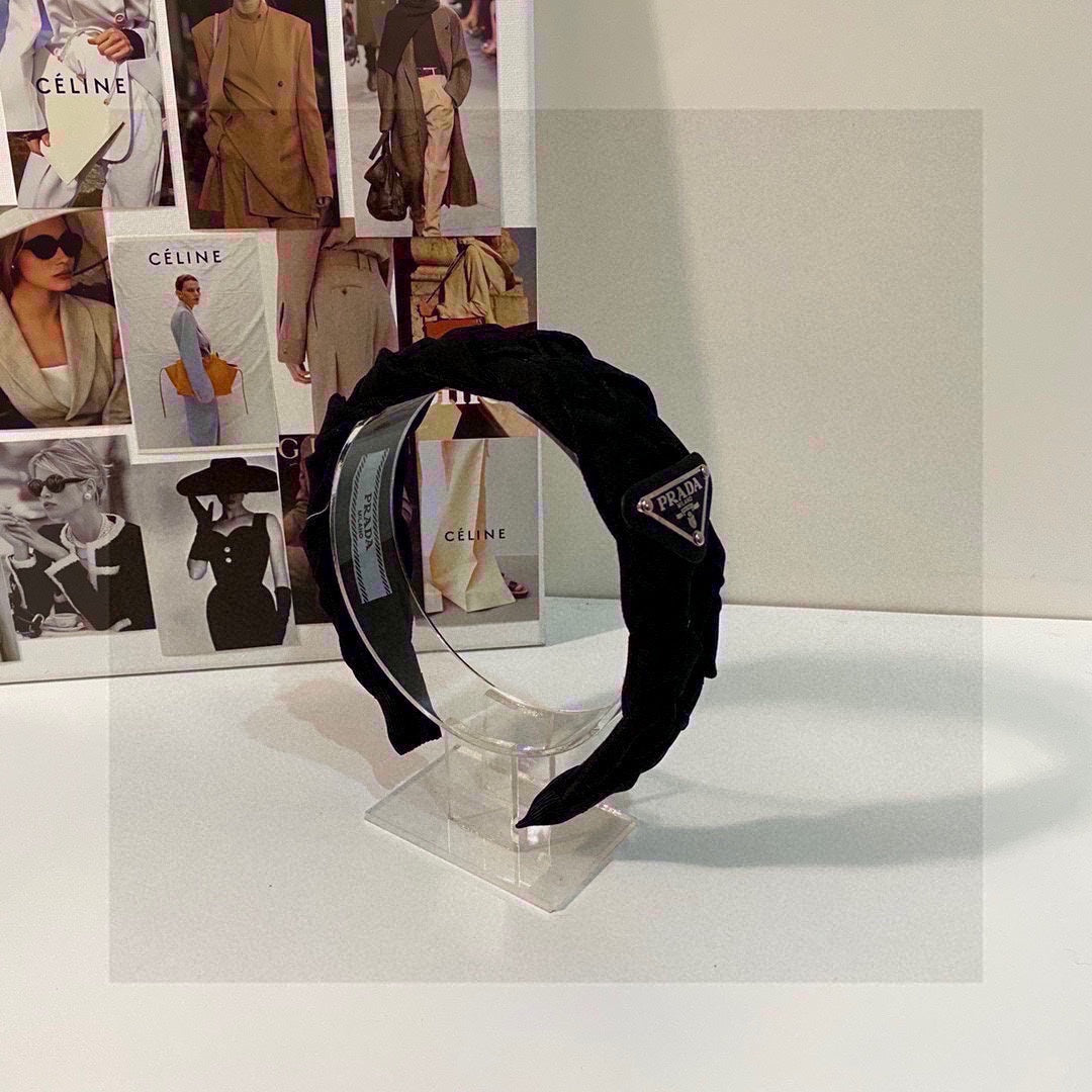 PRADA BLACK FABRIC BRAIDED HAIRBAND 344762