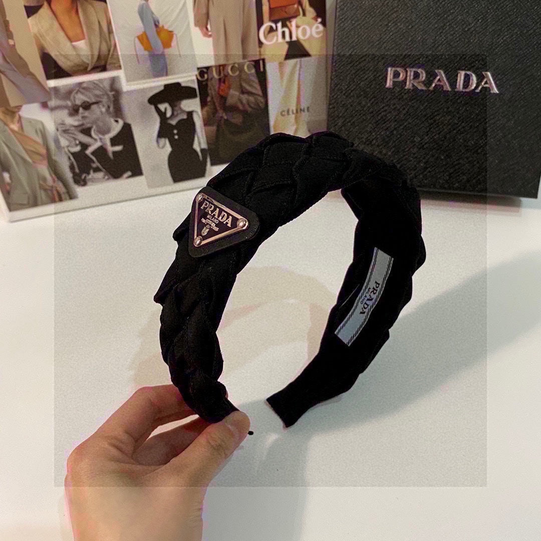 PRADA BLACK FABRIC BRAIDED HAIRBAND 344762