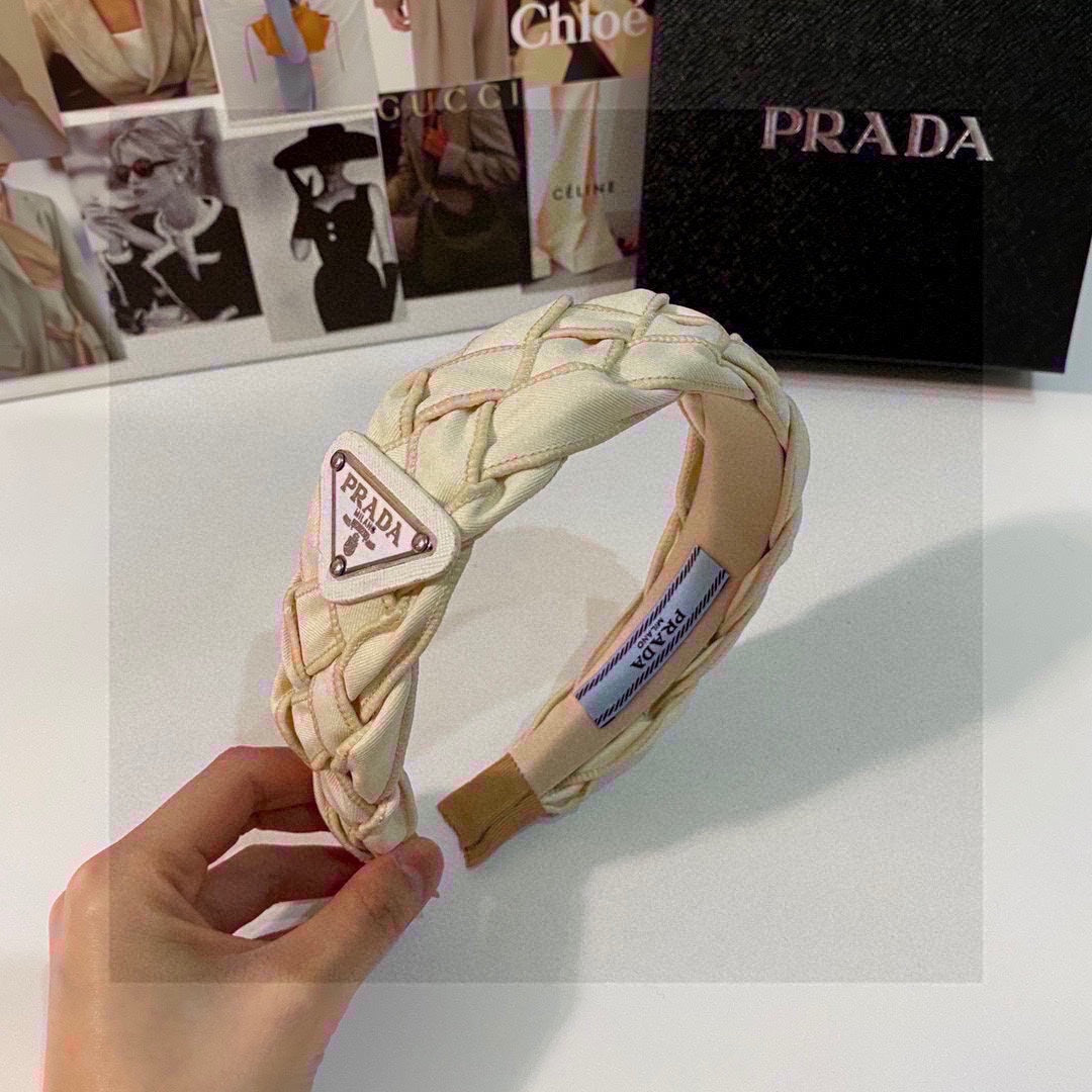 PRADA BEIGE FABRIC BRAIDED HAIRBAND 344763
