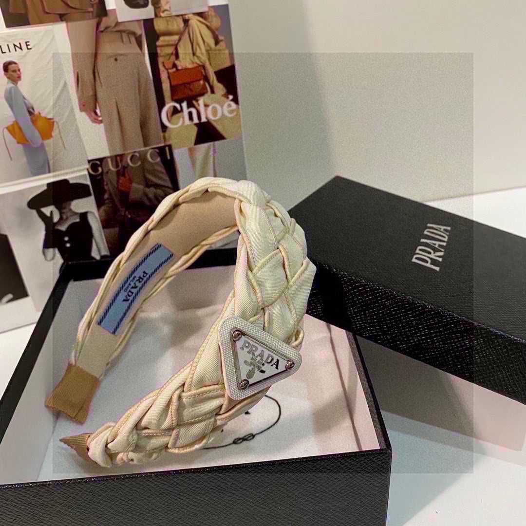 PRADA BEIGE FABRIC BRAIDED HAIRBAND 344763
