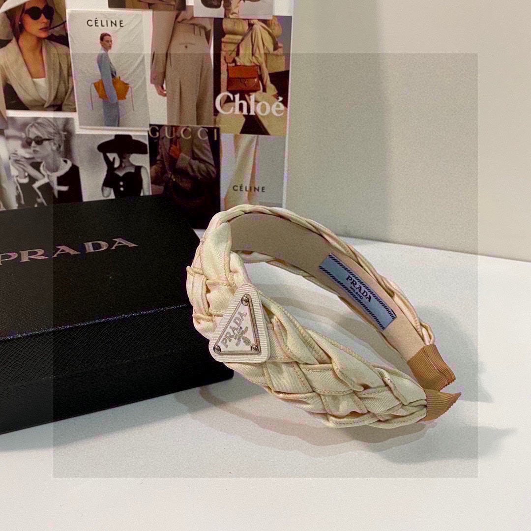 PRADA BEIGE FABRIC BRAIDED HAIRBAND 344763