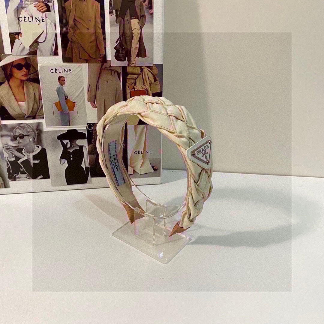 PRADA BEIGE FABRIC BRAIDED HAIRBAND 344763