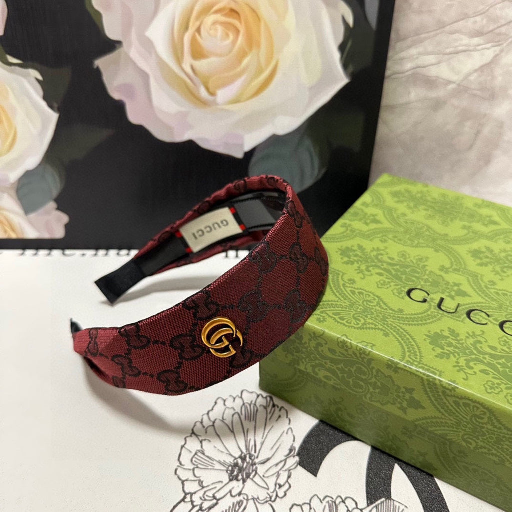 GUCCI CURRANT RED MONOGRAM CANVAS HAIRBAND 369305