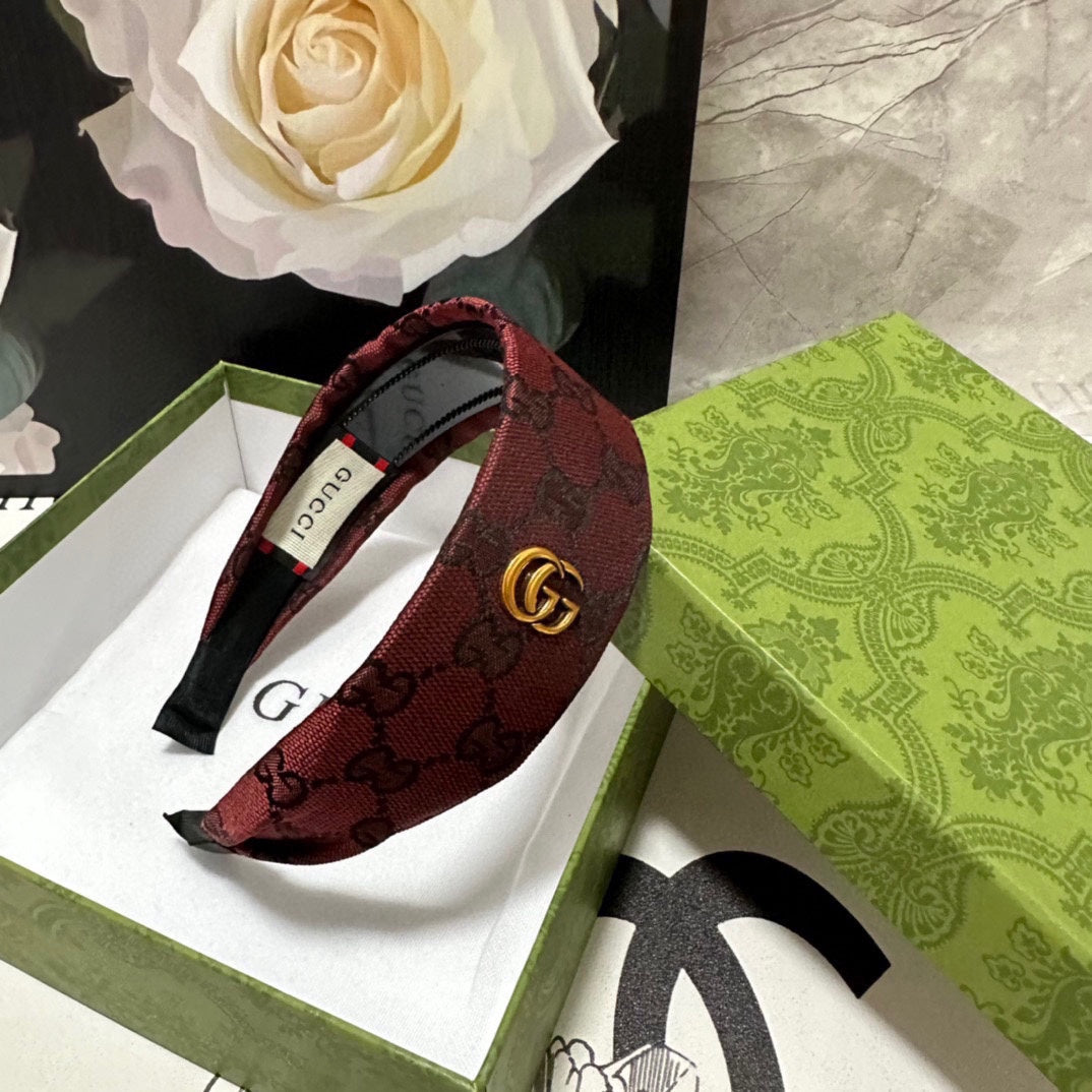 GUCCI CURRANT RED MONOGRAM CANVAS HAIRBAND 369305