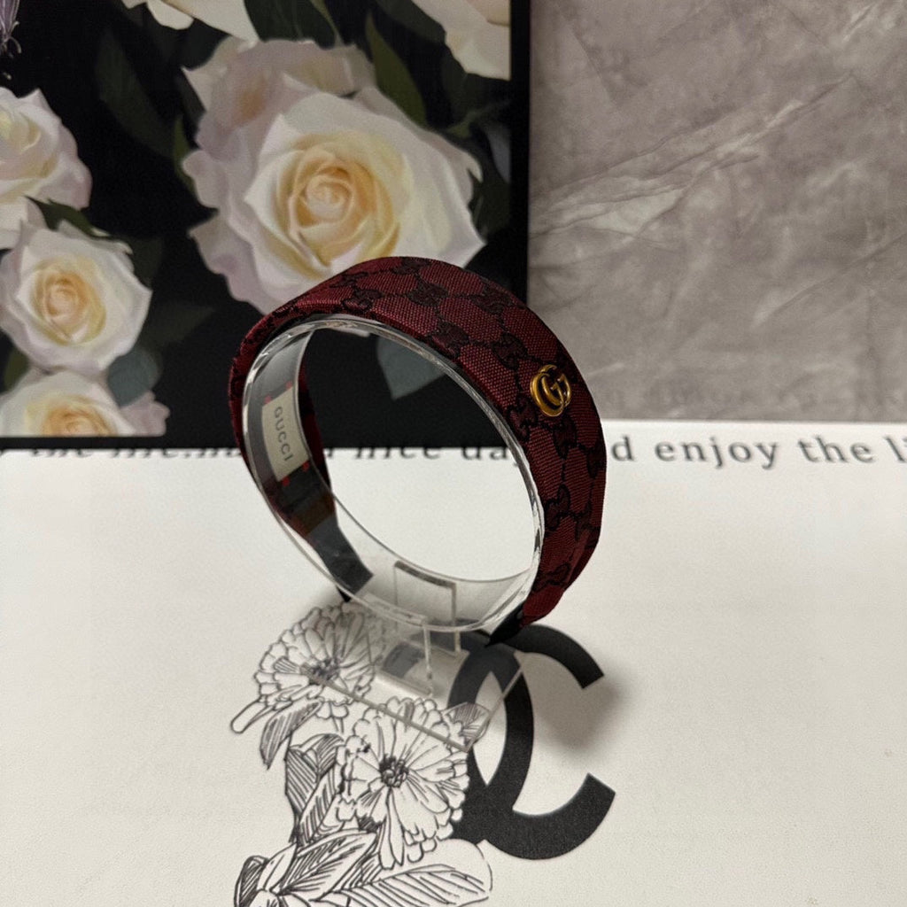 GUCCI CURRANT RED MONOGRAM CANVAS HAIRBAND 369305