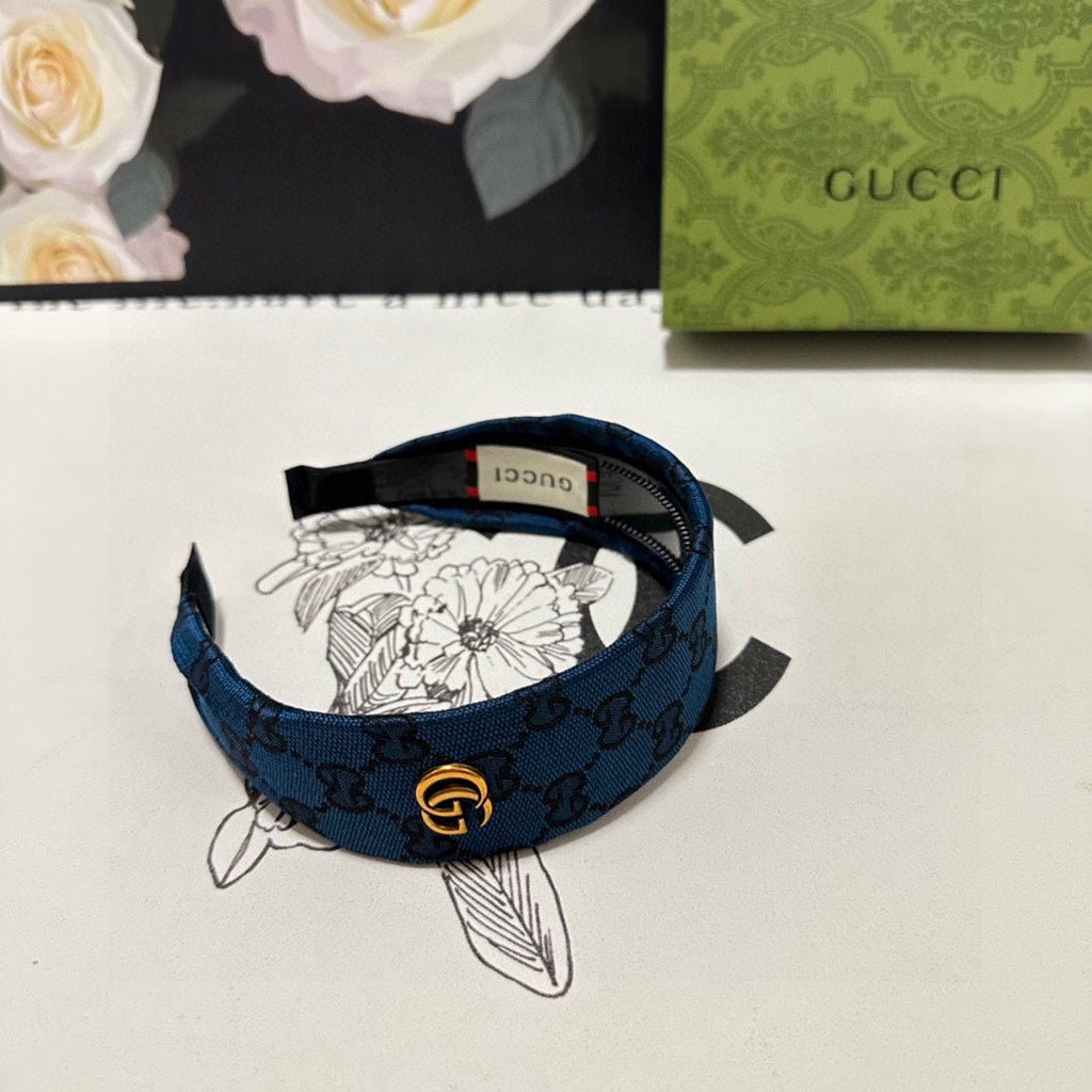 GUCCI BLUE MONOGRAM CANVAS HAIRBAND 369306