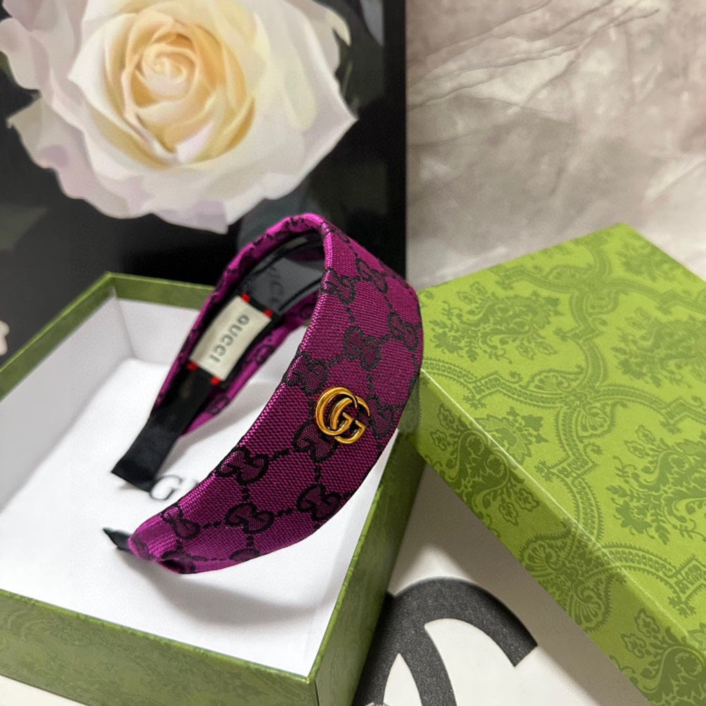 GUCCI FUCHSIA PINK MONOGRAM CANVAS HAIRBAND 369307