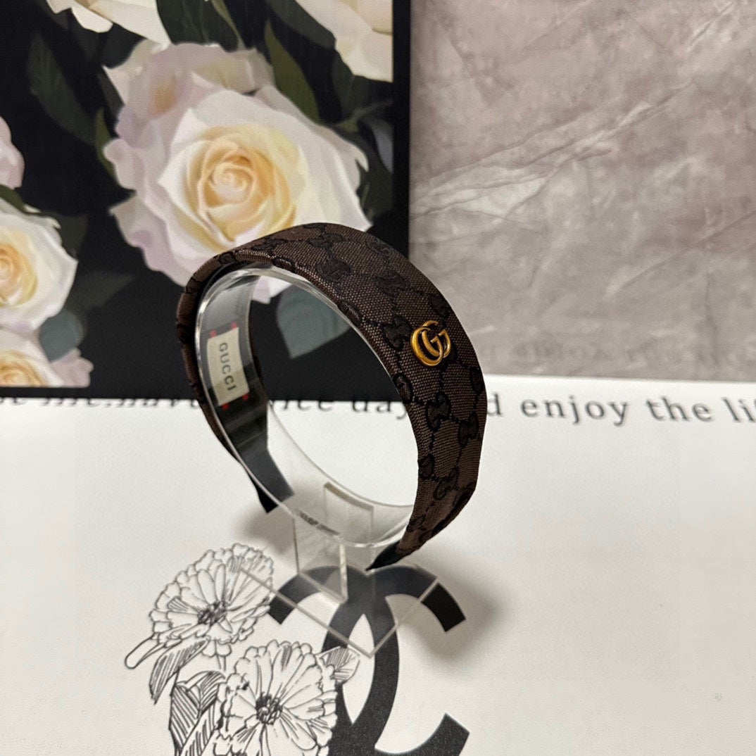 GUCCI CHOCOLATE MONOGRAM CANVAS HAIRBAND 369308