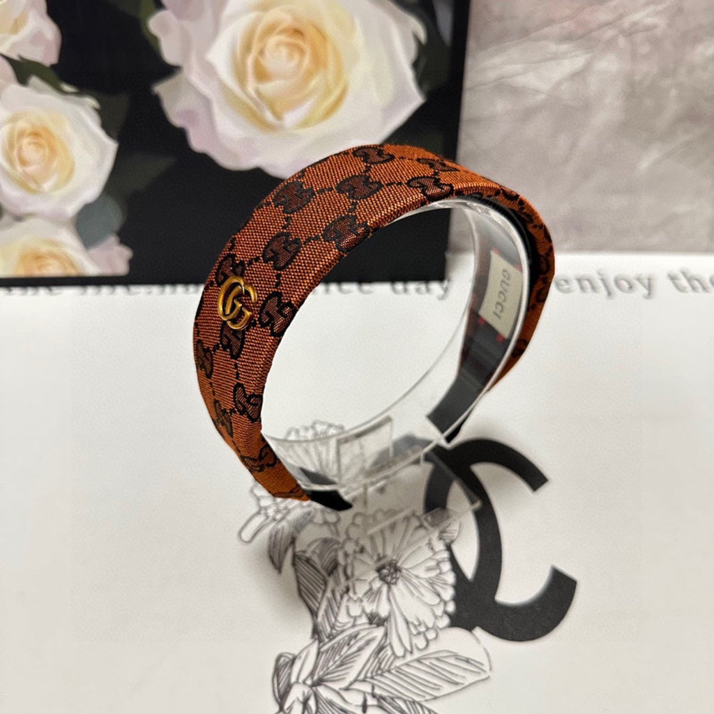 GUCCI GINGER ORANGE MONOGRAM CANVAS HAIRBAND 369309