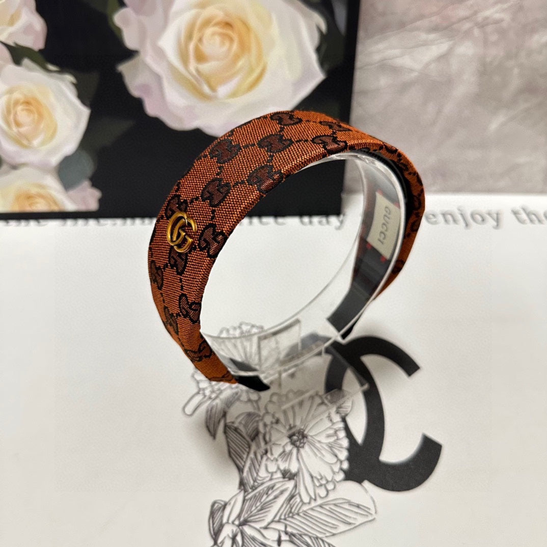 GUCCI GINGER ORANGE MONOGRAM CANVAS HAIRBAND 369309