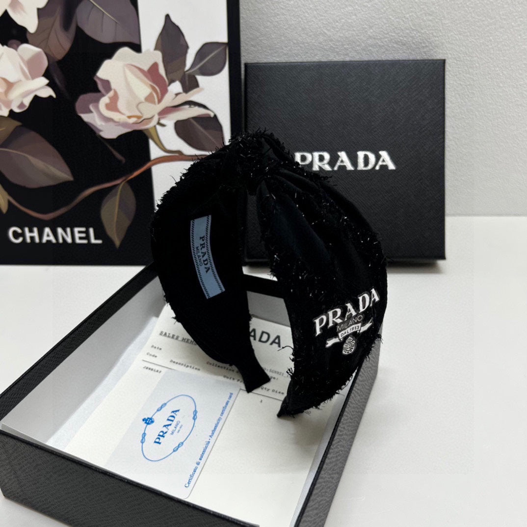 PRADA HAIRBAND IN BLACK FABRIC 381468