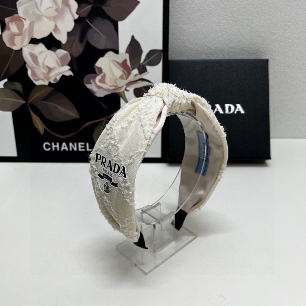 PRADA HAIRBAND IN IVORY WHITE FABRIC 381469