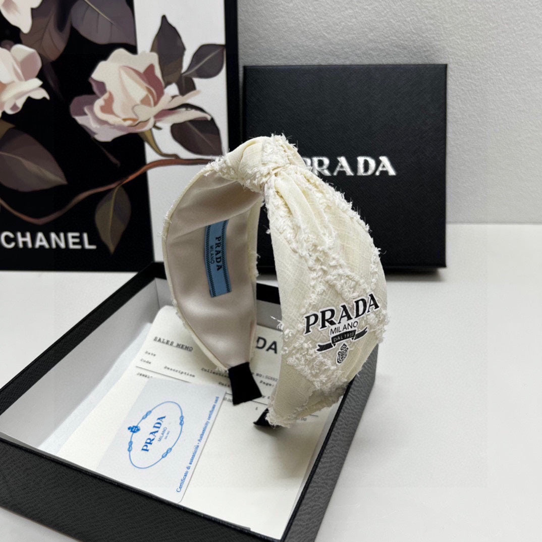 PRADA HAIRBAND IN IVORY WHITE FABRIC 381469