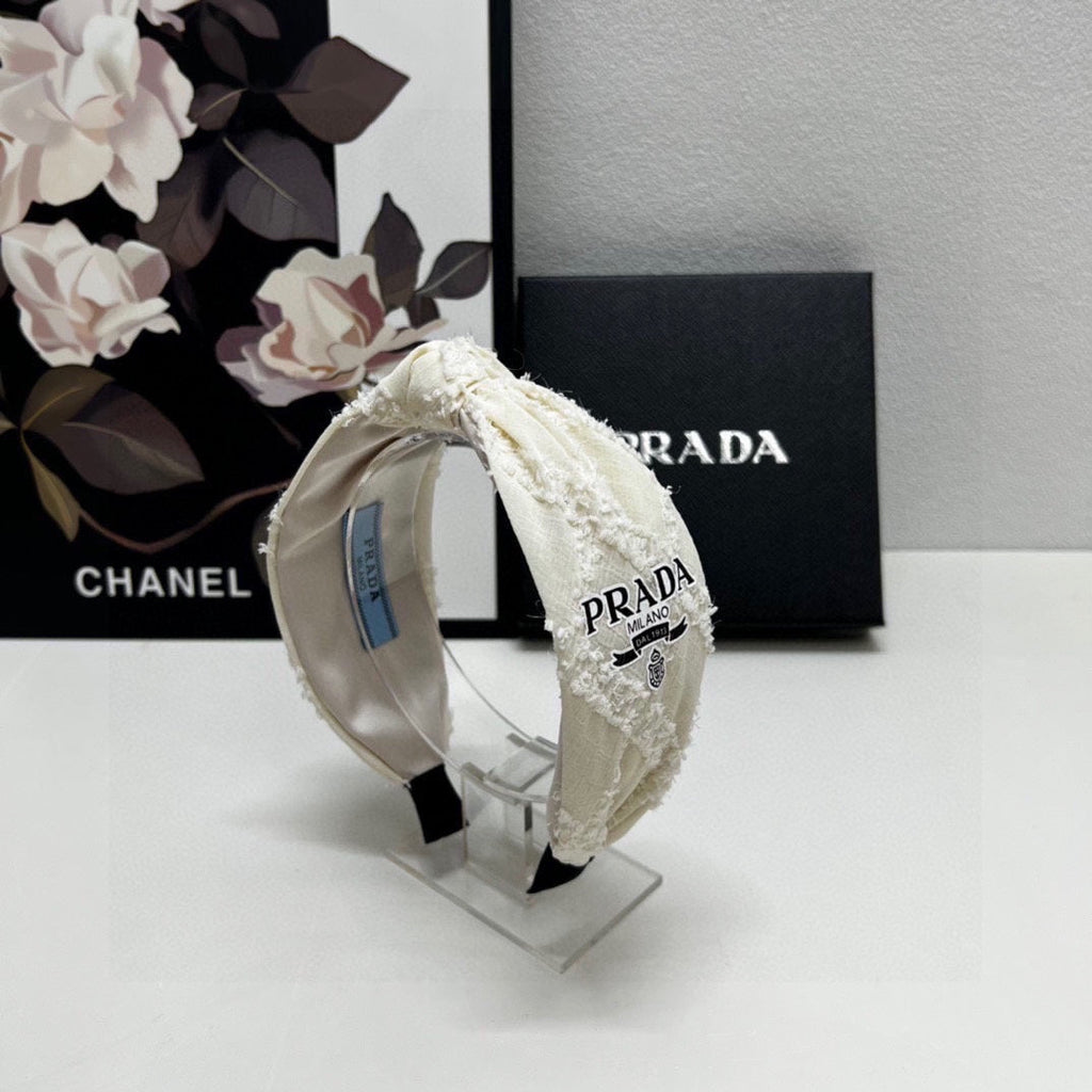 PRADA HAIRBAND IN IVORY WHITE FABRIC 381469
