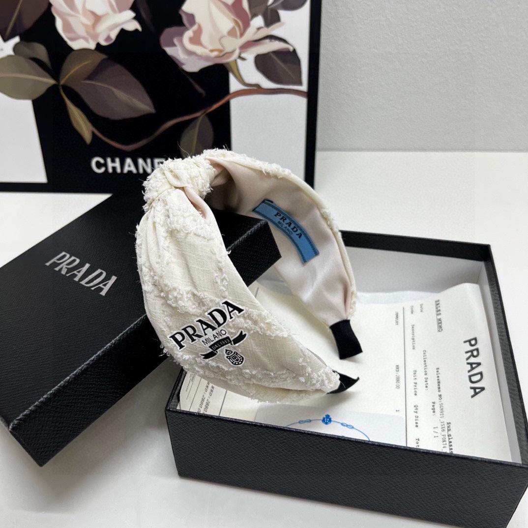 PRADA HAIRBAND IN IVORY WHITE FABRIC 381469