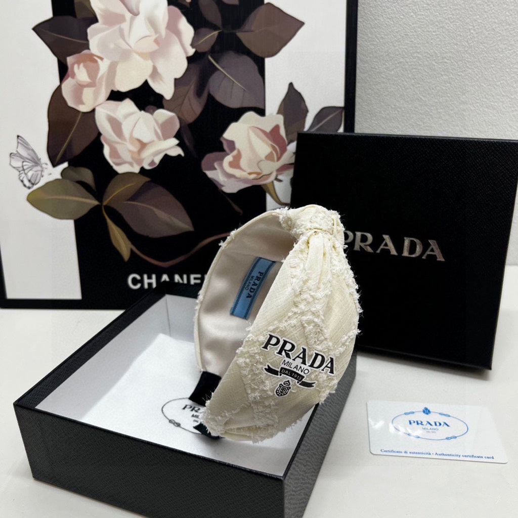 PRADA HAIRBAND IN IVORY WHITE FABRIC 381469