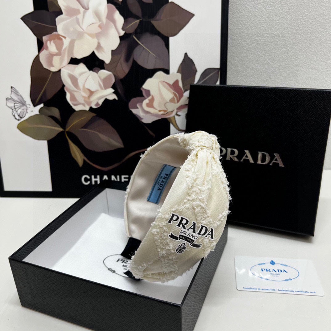 PRADA HAIRBAND IN IVORY WHITE FABRIC 381469