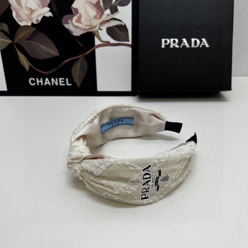 PRADA HAIRBAND IN IVORY WHITE FABRIC 381469