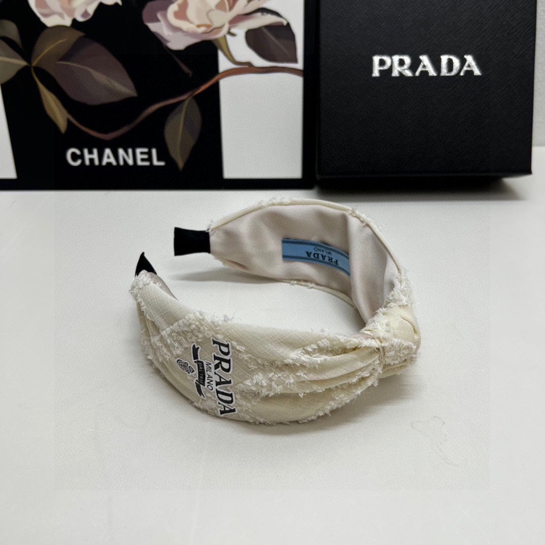 PRADA HAIRBAND IN IVORY WHITE FABRIC 381469
