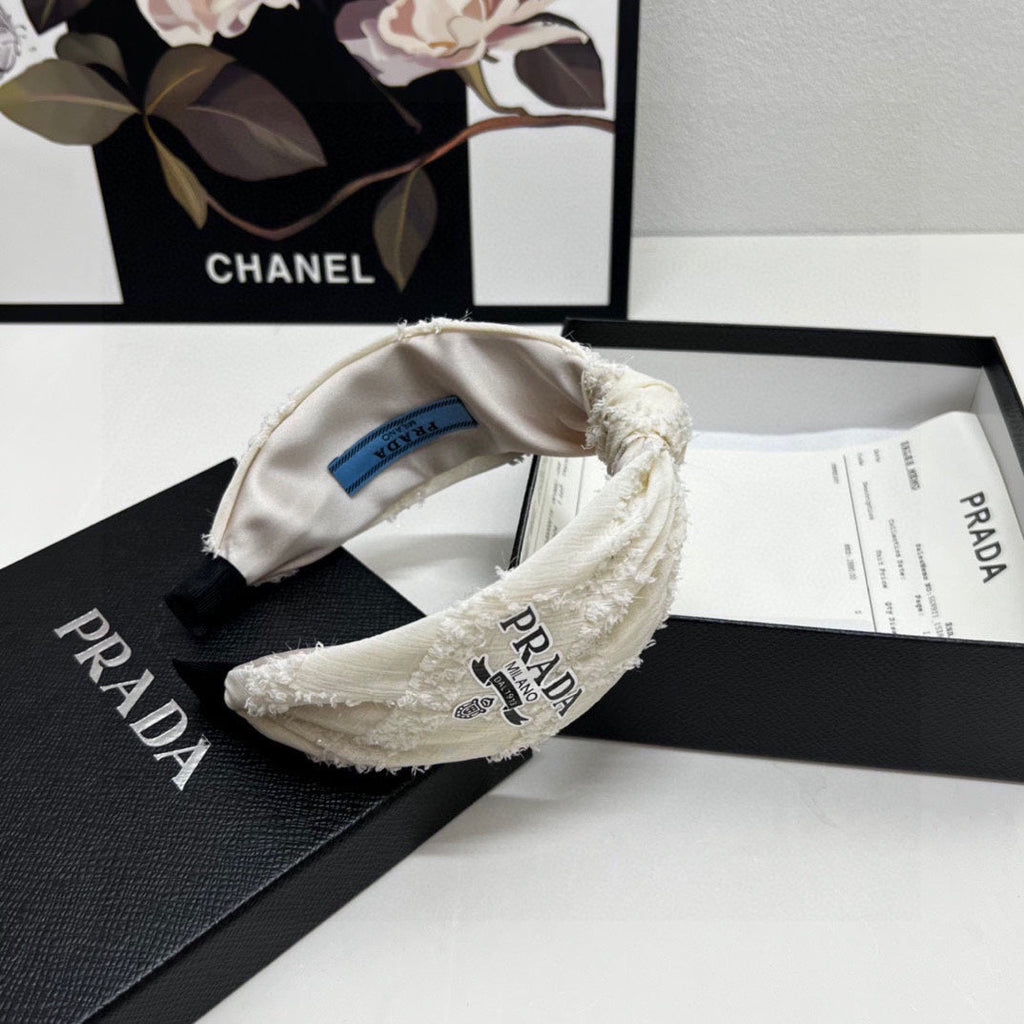 PRADA HAIRBAND IN IVORY WHITE FABRIC 381469