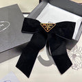PRADA BOW HAIR CLIP IN BLACK VELVET 406114
