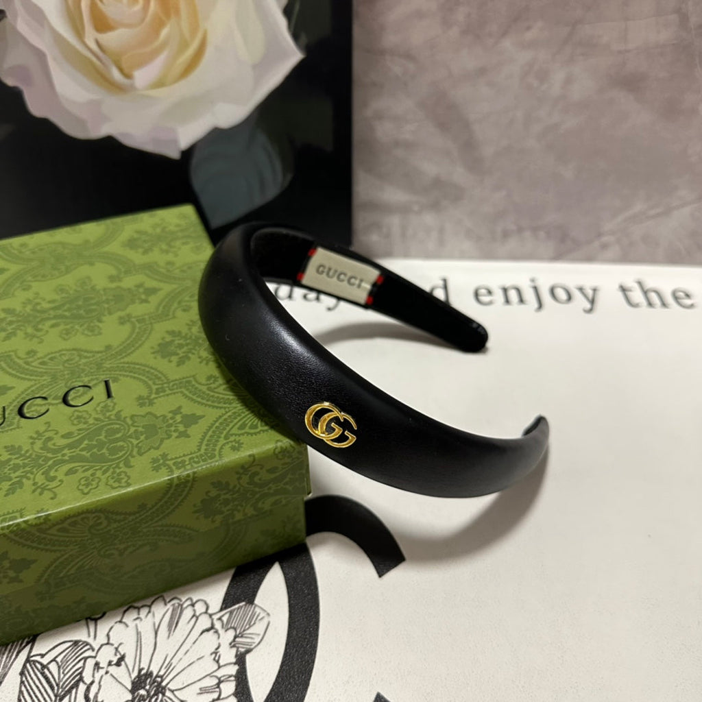 GUCCI HEADBAND IN BLACK SHINY LAMBSKIN 406128