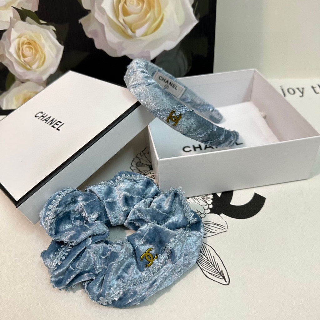CHANEL SKY BLUE VELVET TWO-PIECE SET 412457