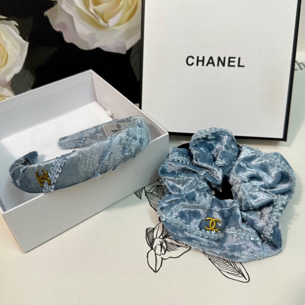 CHANEL SKY BLUE VELVET TWO-PIECE SET 412457