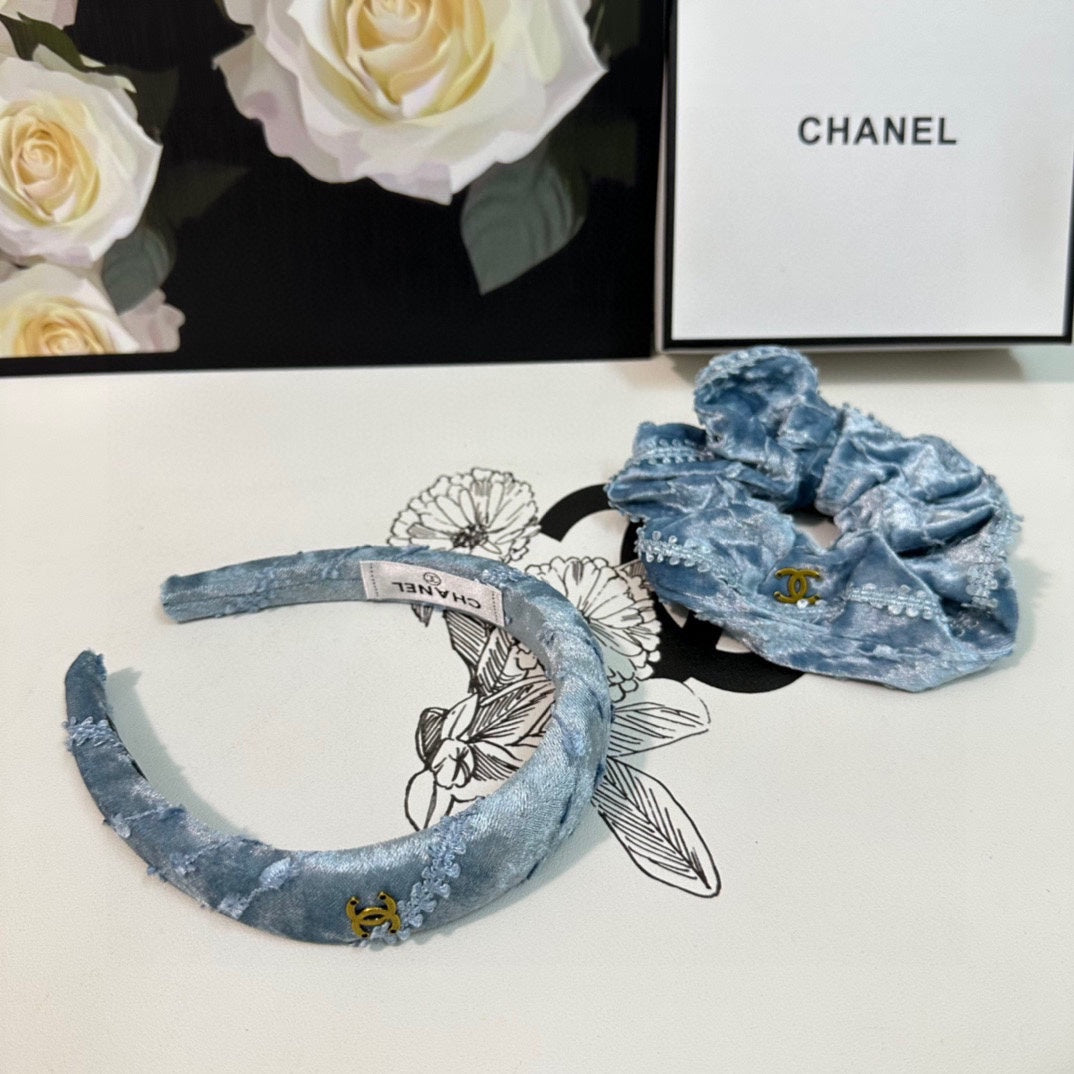 CHANEL SKY BLUE VELVET TWO-PIECE SET 412457