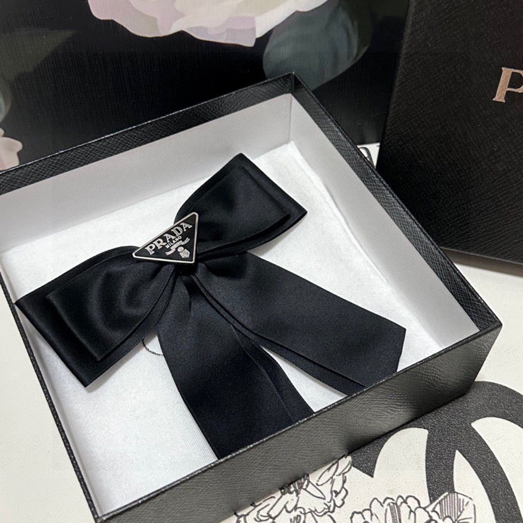PRADA BOW HAIR CLIP IN BLACK RE-NYLON 423593