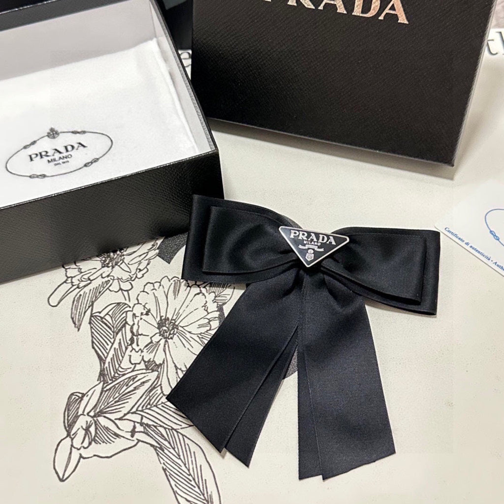 PRADA BOW HAIR CLIP IN BLACK RE-NYLON 423593